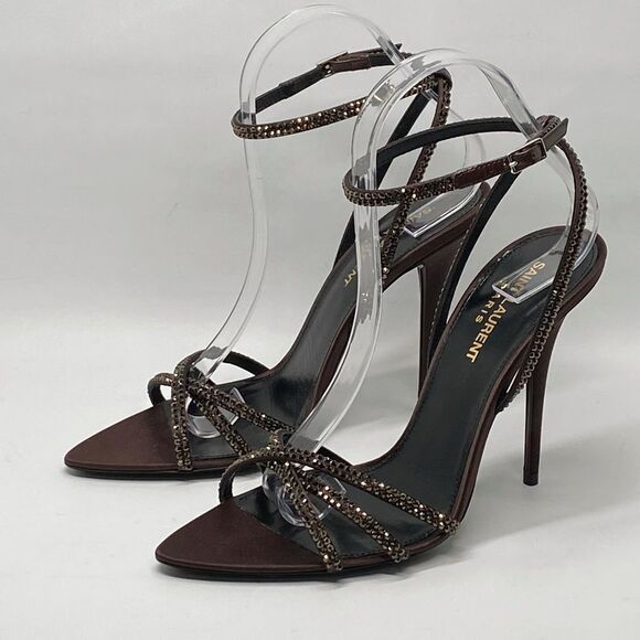 Saint Laurent Ava Sandals in Crepe Satin with Rhinestones size 38 - Picture 7 of 16